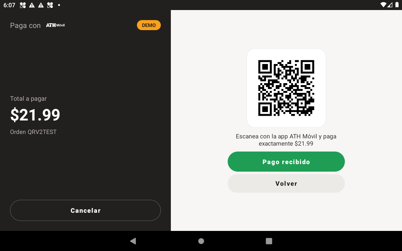QR scan-to-pay with cashier confirmation
