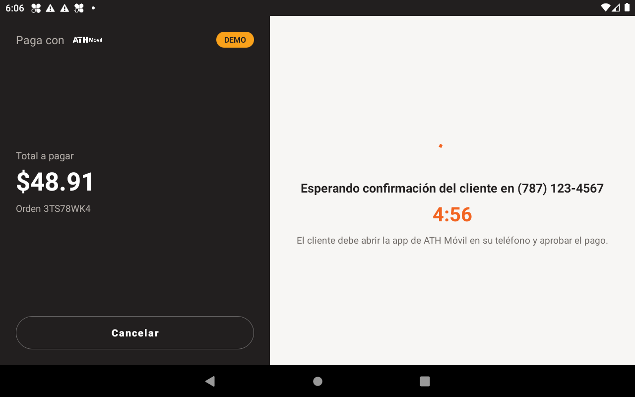 Live status while the customer confirms on their phone